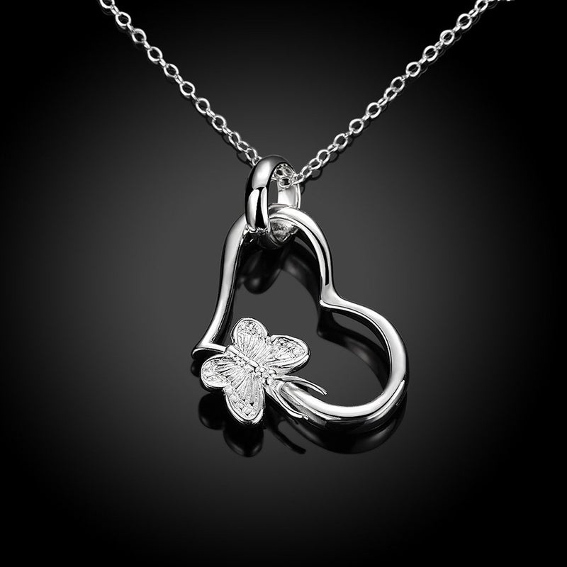 Cutesmile Fashion Jewelry 925 Sterling Silver Butterfly Love Heart Pendant Necklace for Women - Image 3